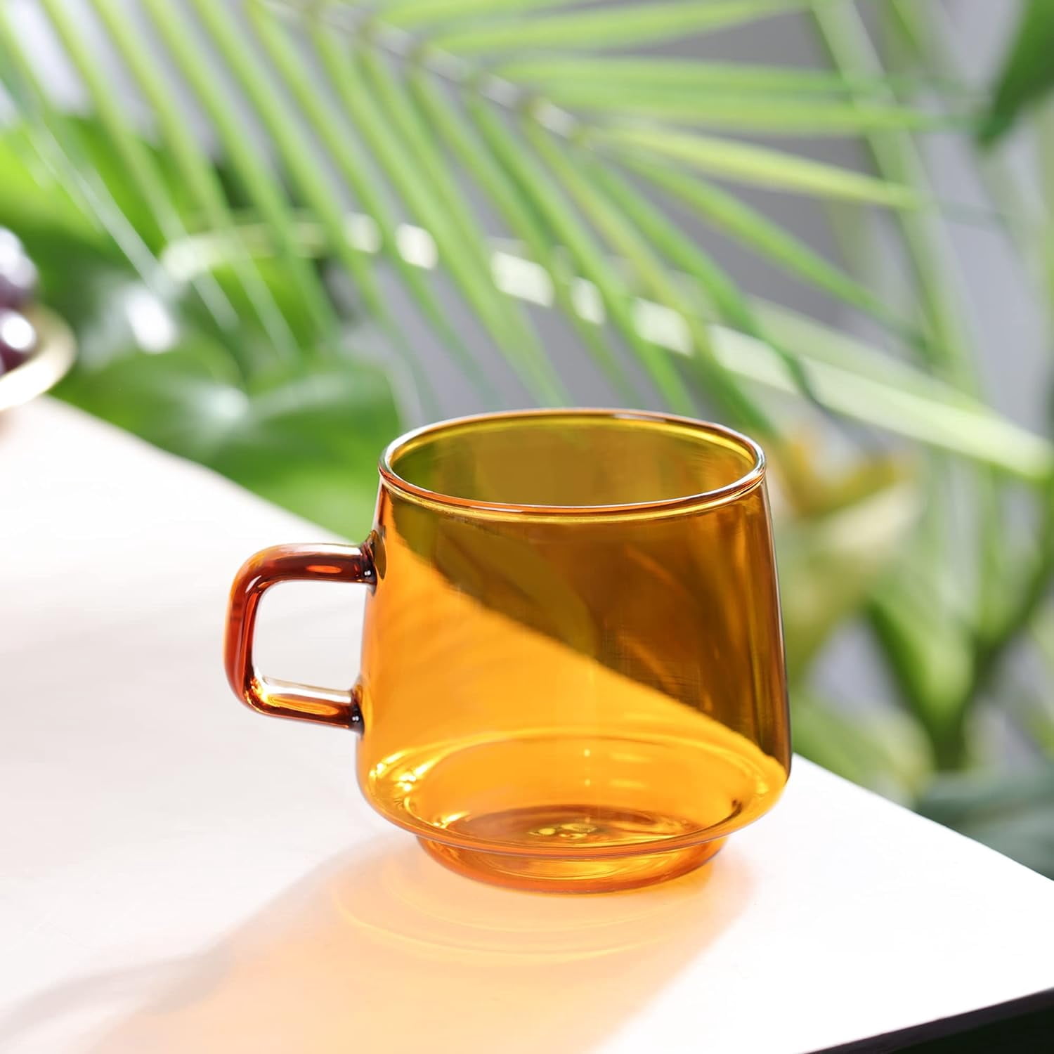 ABCISI Amber Glass Coffee Mugs Set of 2-10 oz Glass Stackable Coffee Cups with Handle - Colored Tea Cups Drinking Glasses for Espresso, Cappuccino, Latte, Tea, Milk