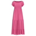 thumbnail image 4 of Lovzfmll Plus Size Summer Dresses, Womens Casual Summer Dresses Short Sleeved Crew Neck Loose Tank Dress Beach Pleated Layered Large Hem Lightweight and Comfortable Dress Pink M, 4 of 6