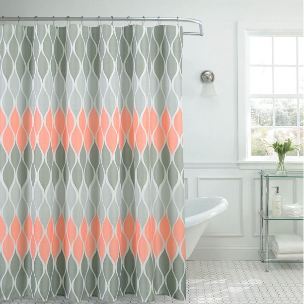 Clarisse Faux Linen Textured Shower Curtain with 12 Metal Rings