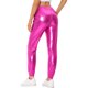 thumbnail image 3 of INSPIRE CHIC Pantalones metálicos holográficos brillantes de cintura alta para mujer, fiesta, XS, rosa intenso, 3 of 6