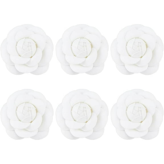 1set 6pcs Camellia Shaped Velet Lapel Pin Alloy Exquisite Brooch for Women White 63.5x62x26.5mm Pin: 0.5mm
