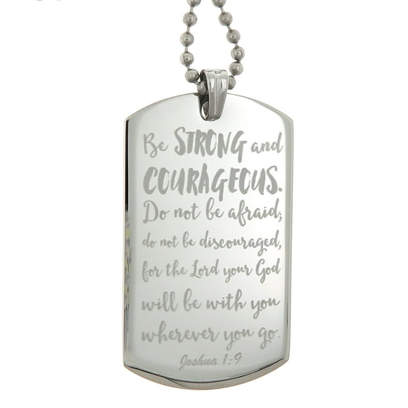 Yippo Accessories Joshua 1:9 Bible Jesus Christ Christian Cross Custom Engraved Dog Tag Pendant Necklace