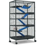 Small Animal Cage 6-tier Ferret Sugar Glider Cage for Chinchillas/guinea pig/Rabbit/Large Hamste Rolling Critter Nation Cage with Flannel ramps, Removable Tray,6 doors Easy Clean