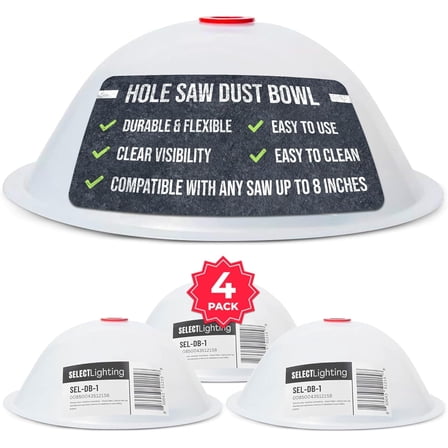 Select 4 Pack Lighting Hole Saw Dust Bowl, Flexible Plastic Drilling Saw Dust Collector, Collects Dust When Drilling Holes for Recessed Lights, Universal Hole Saw Accessories, Clear Design