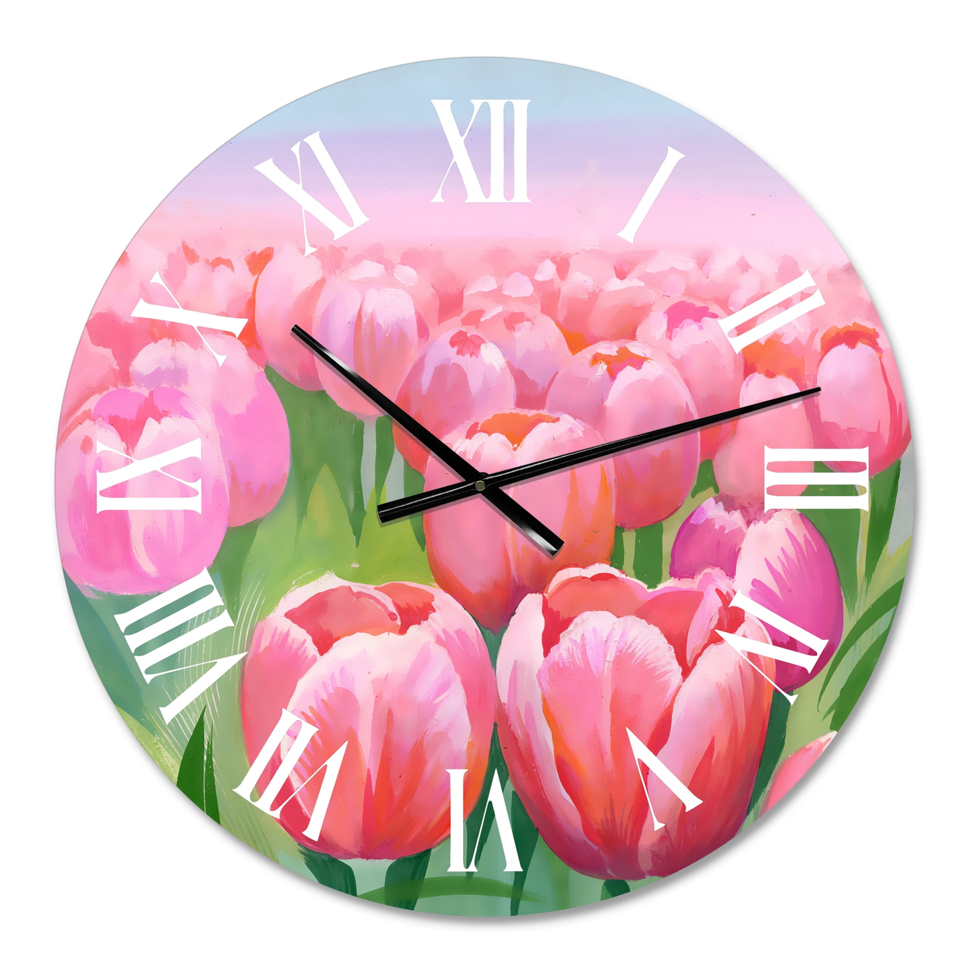 Designart 'Field Of Pink Tulips' Traditional Wall Clock