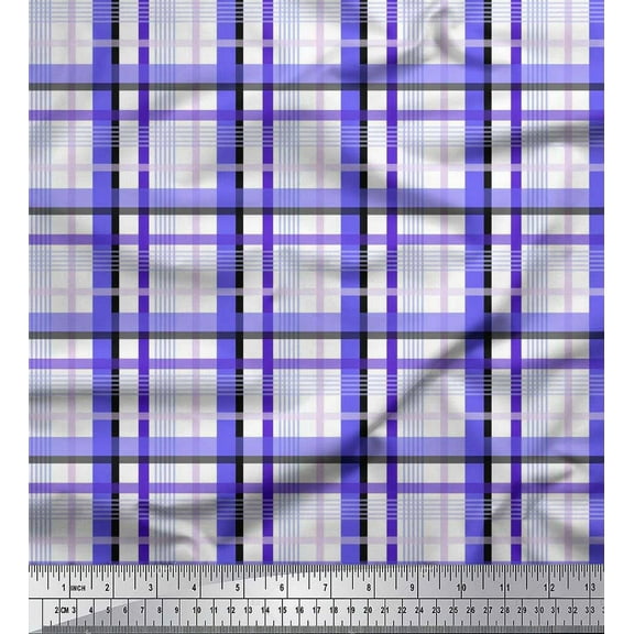 Soimoi Blue Cotton Voile Fabric Gingham Check Print Sewing Fabric Yard 42 Inch Wide