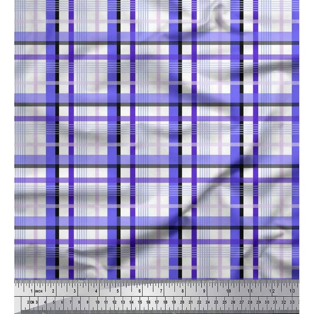 Soimoi Blue Poly Georgette Fabric Gingham Check Printed Fabric 1 Yard 42 Inch Wide