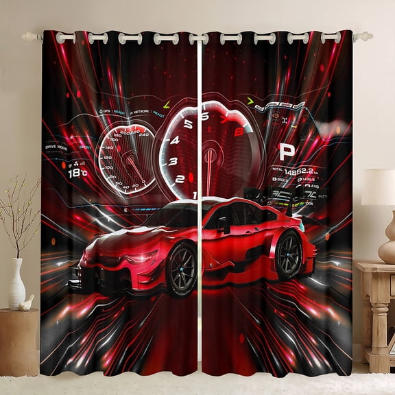 Erosebridal Race Car Blackout Curtains Sports Car Curtains & Drapes Extreme Sports Curtains Cool Speed Automobile Car Decor Red Racing Car Window Curtains 42''Wx63''L