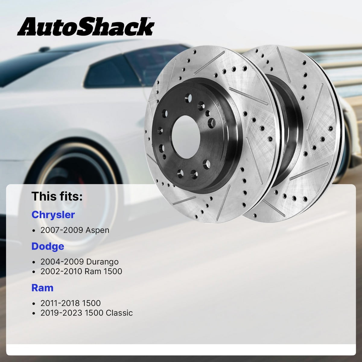 AutoShack Rear Brake Rotors for Ram & Dodge, 1500 2011-2018 Ram 1500 2002-2010, 4WD RWD V6 3.0L 3.6L 3.7L V8 4.7L 5.7L 5.9L - E-Coated Drilled & Slotted - ShadowGuard - 13.87" (352.2 mm), 5-Lug