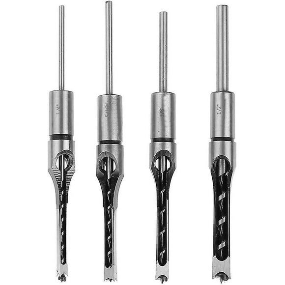 4 Set Square Hole Drill Bit Set, Woodworking Drill Bits Square Hole Drill Bit Mortise Square Hole Drill Bit