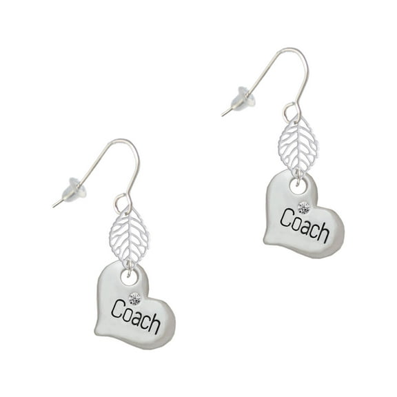 Delight Jewelry Silvertone Large ''Coach'' Heart Silvertone Leaf French Earrings