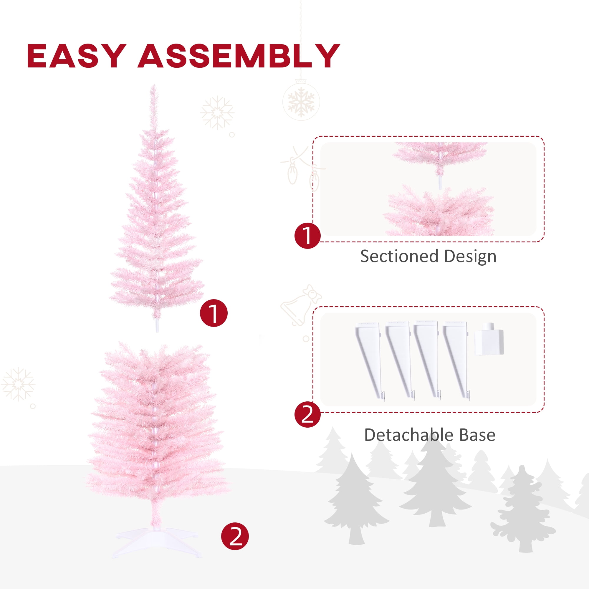 Pink Artificial Pencil Christmas Tree 5ft Slim Plastic