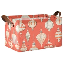 Yayeee Foldable Storage Basket for Shelves with Handles Waterproof Cloth Bins, Beige Christmas Ornaments Pattern