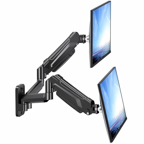 BONTEC Dual Monitor Wall Mount, Gas Spring Adjustable Arm for Two 13-32 Inch Screens, Swivel Tilt Rotate, VESA 75x75/100x100mm, Holds 19.8 lbs Each