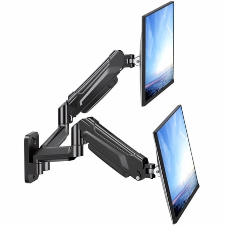 BONTEC Dual Monitor Wall Mount, Gas Spring Adjustable Arm for Two 13-32 Inch Screens, Swivel Tilt Rotate, VESA 75x75/100x100mm, Holds 19.8 lbs Each