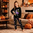 thumbnail image 5 of CAIVO 2 Piece Pajama Set Cozy Halloween Themed Kids Sleepwear With Witch Skeleton Print O-Neck Long Sleeve Tops And Pants Girls And Boys, 5 of 6