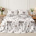 thumbnail image 6 of Flymme Bow Sheet Set Full Size, 4-Piece Leopard Print Bow & Heart Bedding for Women Teens Girls, Ultra-Soft Microfiber Bed Sheets with Deep Pocket for Bedroom Decor, 6 of 8