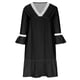 thumbnail image 4 of ICHUANYI Clearance Women Summer Casual Short Sleeve V Neck Solid Pagoda Sleeve Dresses Loose Dress(Black, M) ICHUANYI WER2023080706939, 4 of 5