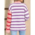 thumbnail image 4 of Womens Striped Cardigan Sweaters V Neck Open Front Button Up Color Block Fuzzy Loose Knit Coats Pink XL, 4 of 8