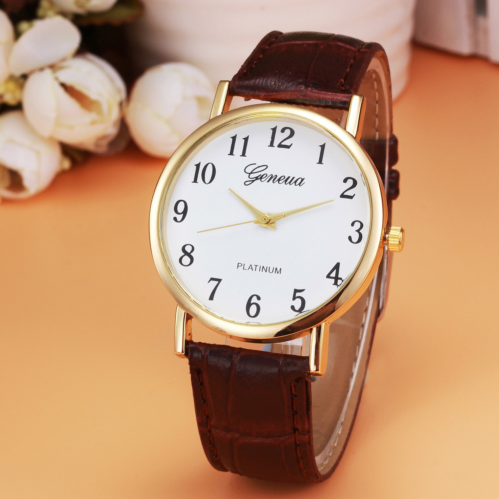 Retro Design Leather Band Analog Alloy Quartz Wrist Watch Wide Leather