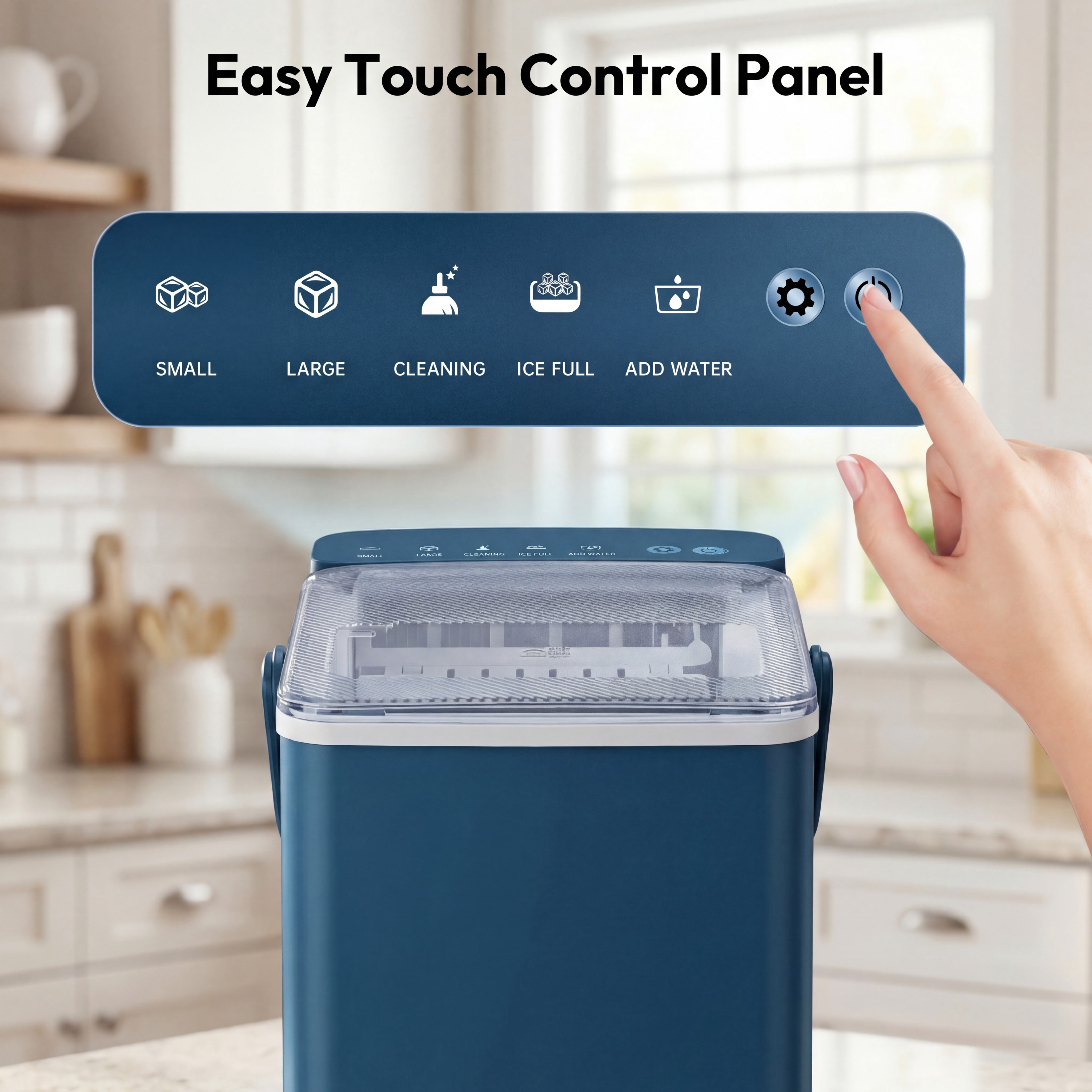 EUHOMY Countertop Ice Maker, 26 lbs/Day Portable Bullet Ice Machine, Self-Cleaning, Compact Design, Blue