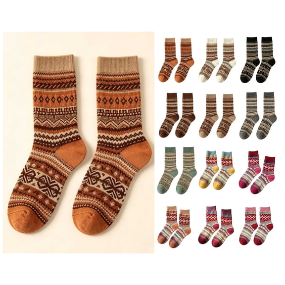 FAIOROI Socks for Women Vintage Fair Isle Crew Sock Warm Thick Winter Soft Cozy Printed
