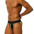 thumbnail image 2 of khonts,Men's Thongs Color Blocking Jockstrap Athletic Supporters Briefs Wide Belt Sexy Breathable Sport Underpants Yellow XXL, 2 of 3