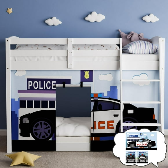 YRDKB Police Car Bed Curtains - 33H Premium and Customizable Cartoon Loft Bed Curtains for Children to Enhance The Imaginative Creation Bedroom Curtains(3PCS,Twins)