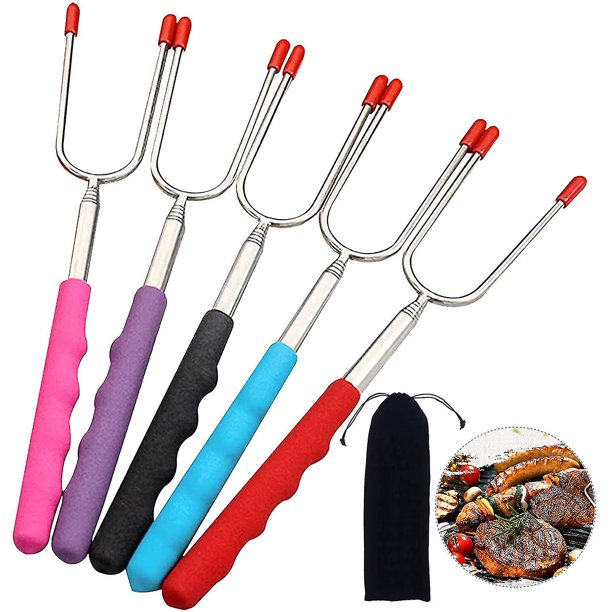 Piezas telescópicas, tenedor para parrilla, tenedor para barbacoa, tenedor para malvaviscos, palos para asar de acero inoxidable para acampar, fogata, chimenea y parrilla para salchichas TUNC Sencillez