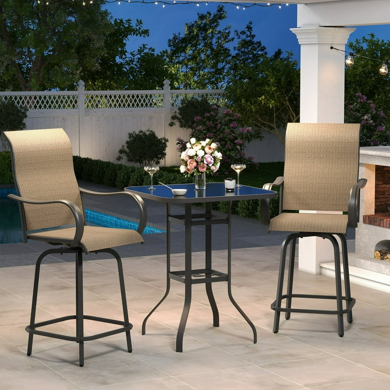 bar height patio table with umbrella hole tempered glass Paradise 30" Square Outdoor Bistro Top with a 2 in Poteban Patio Bar Height Table