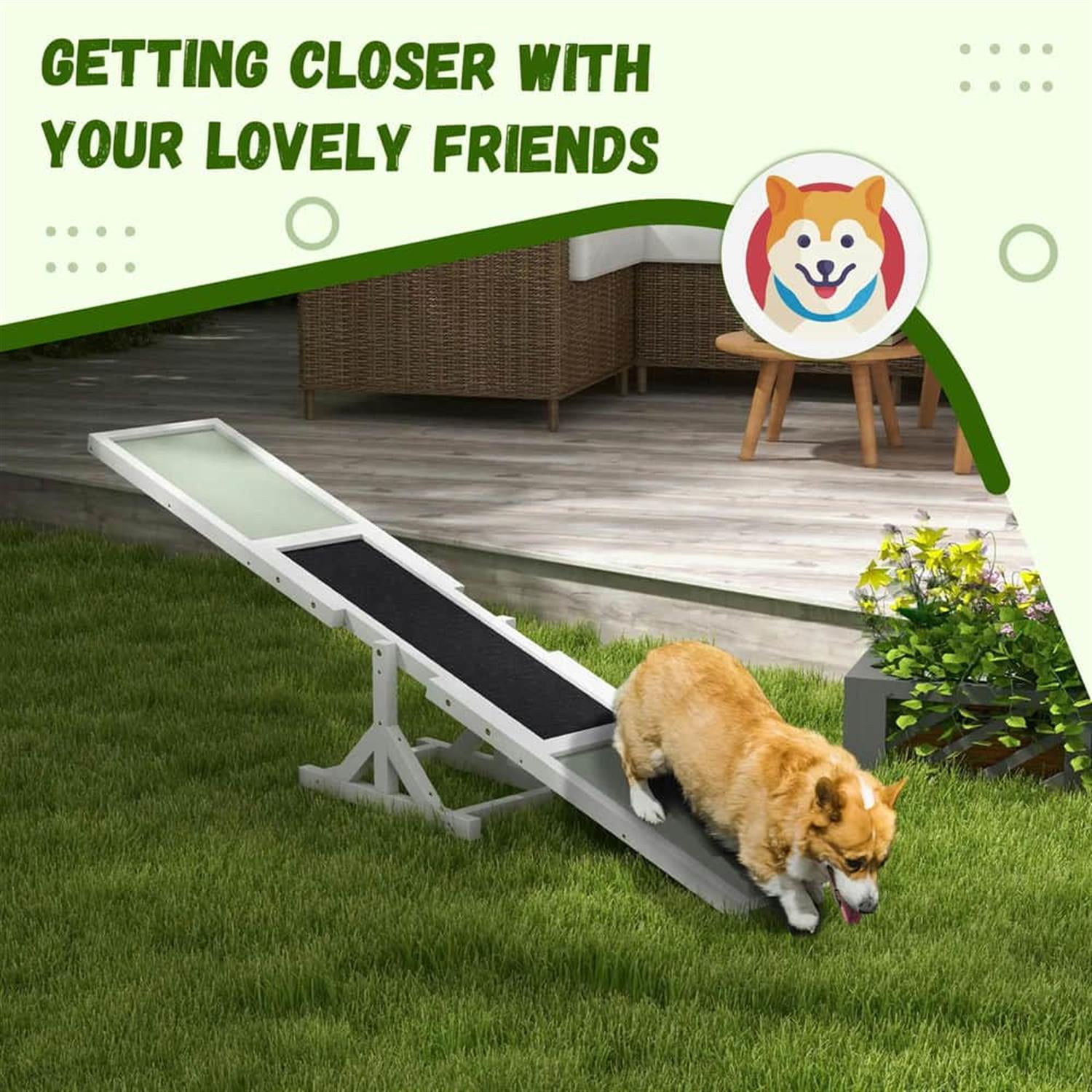 resenkos 70" Wooden Dog Seesaw for Training, Exercise, Pet Agility Equipment, Sturdy Playset, White