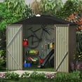 thumbnail image 5 of LACOO 6' x 8'Patio Steel Lockable Storage Shed for Backyard, Mental Outdoor Tool Storage Shed for Garden with Groove Roof, Brown, 5 of 11