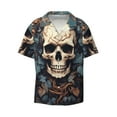 thumbnail image 2 of Lsque Vintage Leaf Flower Skull print Men's Cuban Collar Short Sleeve Shirt Summer Beachwear Casual Button Down Fashionable Vacation Leisure Shirt-XX-Large, 2 of 7