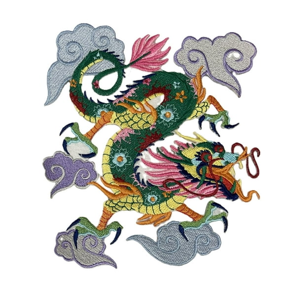 BeyondVision Custom Colorful Asian Dragon Embroidery Iron On/Sew patch [6.74" x 7.8"]