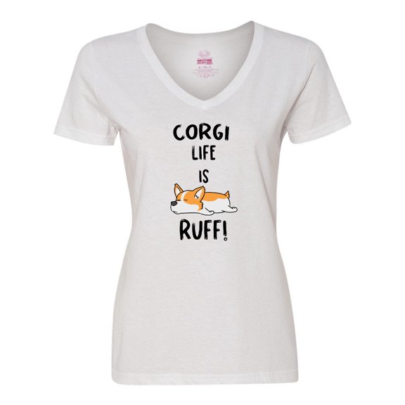 Inktastic Corgi Life is Rough Women's V-Neck T-Shirt