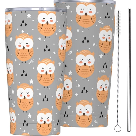 Cute Owl Vector Pattern Tumbler Travel Coffee Mug With Flip Lid 20 Oz Insulated Tumbler Cup Gift For Father Mother Friend Birthday