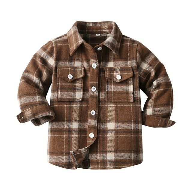 YOUSNH Enfants Tout-Petits Garçons Automne Hiver à Carreaux Coton Col à Revers Cardigan à Manches Longues Veste Vêtements Marron_005 8-9 Ans