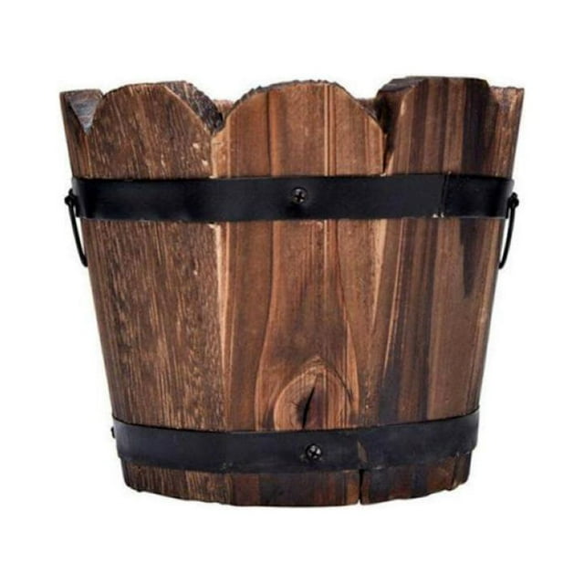 Wooden Bucket Barrel Planters Rustic Flower Pots Boxes Container with Drain Hole for Patio Garden Outdoor Indoor Home Decor