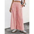 thumbnail image 6 of SHEWIN Women's Wide Leg Palazzo Pants Casual Elastic High Waisted Cotton Gingham Plaid Culottes Trousers with Pockets, 6 of 8
