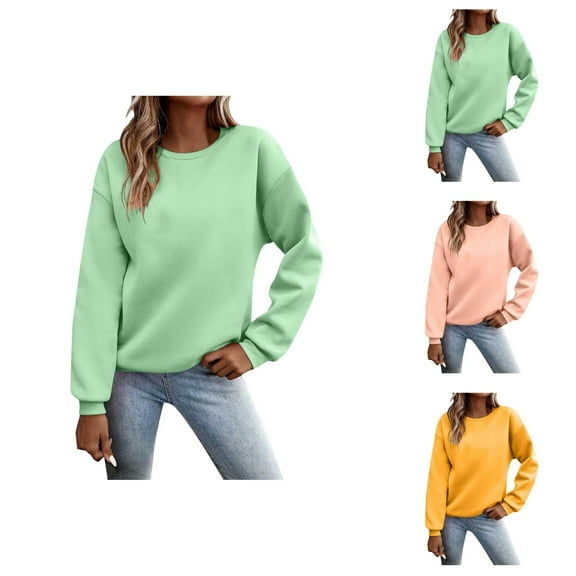 Basic Sweatshirts for Women 2025 Fall Winter Long Sleeve Crewneck Plain Athletic Sweatshirt Pullover Tops