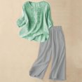 thumbnail image 2 of MDUKONU Women's Linen Embroidered Top and Wide Leg Pants Set for Everyday and Wear in Summer Light Green XXXL, 2 of 3