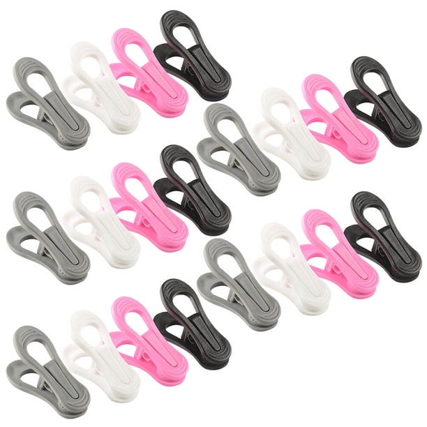 20 pinzas de plástico para toallas, de colores brillantes, multiusos, resistentes al viento, para secar ropa, accesorios para tendedero (negro, rosa, blanco, gris)