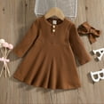 thumbnail image 2 of Staki Girls Long Sleeve Dress Girls Ruffle Sleeve Dress Casual Dress for Kids Fall Winter Dresses(Brown,4-5 Years), 2 of 4