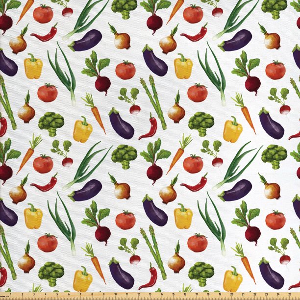 Vegetable Art Fabric by The Yard, Watercolor Style Food Spring Onions