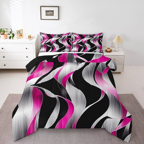 Erosebridal Pink Stripes Bedding Twin Comforter Set,Abstract Artwork Down Comforter,Spiral Lines Bedding Sets Twin with Comforter,Lightweight Geometric Bedroom Decorative,Reversible,3pcs