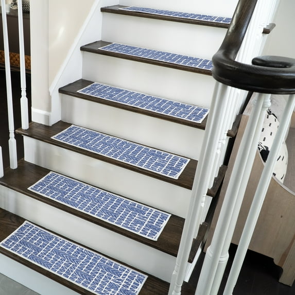 SussexHome Hudson Design 9" X 28" Stair Treads - 150 % Cotton Anti-Slip Carpet Strips for Indoor Stairs-Easy to Install Stair Treads with Double Adhesive Tape-Safe, Extra-Grip, 15-Pack-Navy