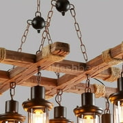 iMeshbean Rustic Farmhouse Furniture Wood Chandelier Pendant Lighting Fixture For 7 - 8 Kitchen Dining Room Bar Hotel Industrial Decor