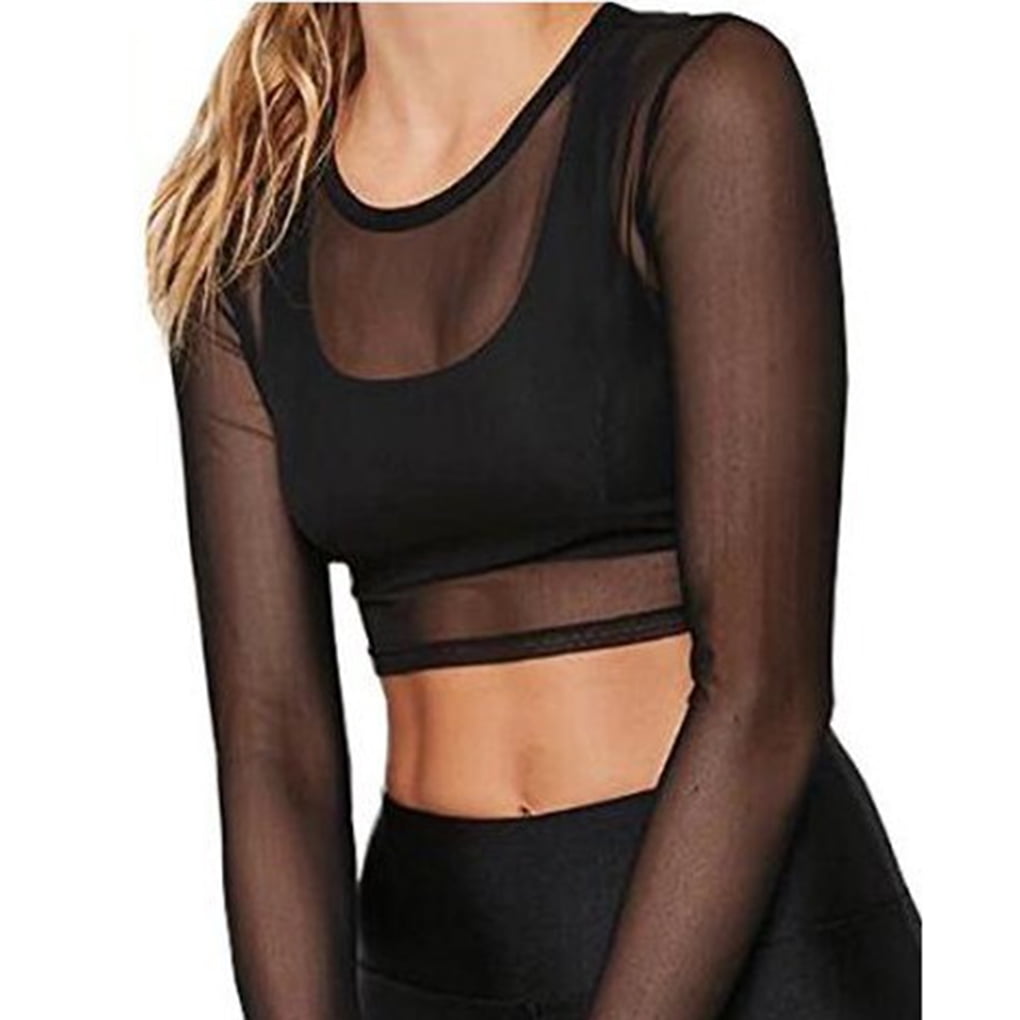 black sheer crop top short sleeve