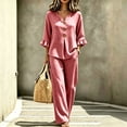 thumbnail image 2 of Gingham 2 Piece Set for Women Ruffle 3/4 Sleeve Notch Neck Top and Wide Leg Pants with Pockets Red 3XL, 2 of 7