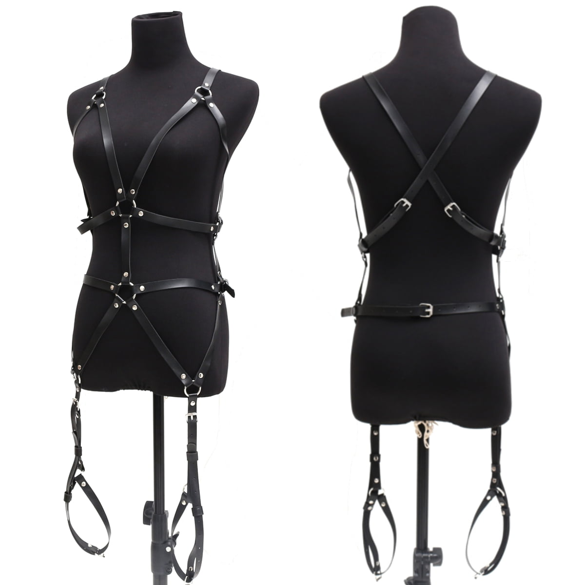 Strapped band. Сбруя Bad Kitty. Women PU Leather harness. Body harness women. Leather Garters "Charlotte" на манекене.